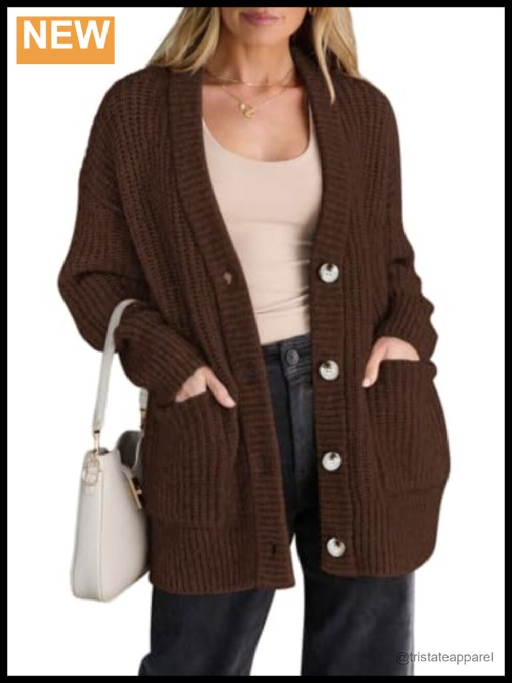 Oversized Cardigan Sweaters for Women Button Up V-Neck Long Sleeve Cozy Knit